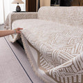 VClife Boho Couch Cover, Abstract Cream and Khaki Line Geometric Jacquard Couch by VCLIFE