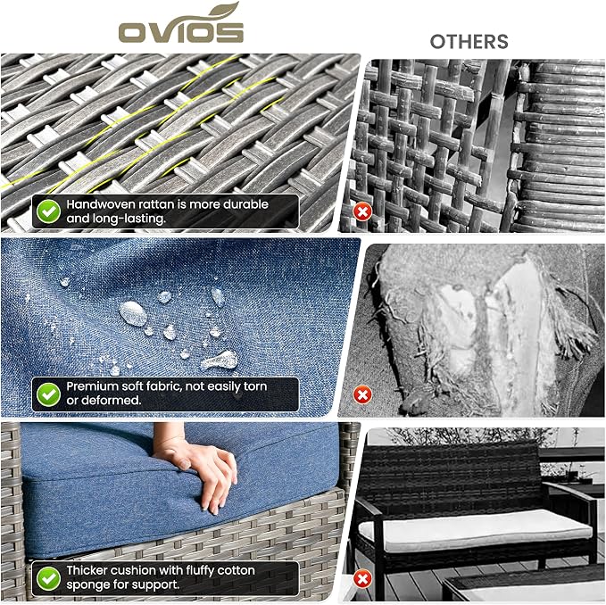 ovios 6 Pieces Patio Furniture Set, Outdoor Wicker Sofa Couch - Image 8