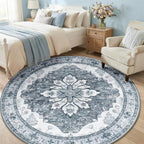 RELEANY Area Rugs Round 6ft Washable Non-Slip, Floral Vintage Distress Print - Image 3