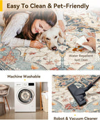 RELEANY Area Rugs Round 5ft Washable Non-Slip, Floral Vintage Distress Print - Image 4