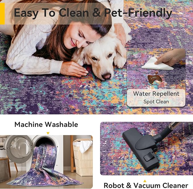 RELEANY Washable Area Rugs 4'x6' Non-Slip Modern Abstract Soft - Image 6