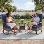 3 pcs Outdoor Rocking Bistro Set, Wicker Rocking Bistro Set - Image 5