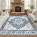 RELEANY Area Rugs Square 8ft Washable Non-Slip, Floral Vintage Distress Print by RELEANY