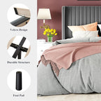 Allewie Queen Size Velvet Bed Frame/Vertical Channel Tufted Wingback - Image 7
