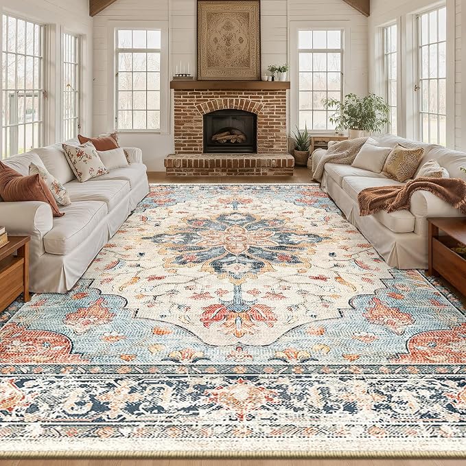 RELEANY Area Rugs 10'x14' Washable Non-Slip, Floral Vintage Distress Print - Image 2