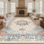 RELEANY Area Rugs 10'x14' Washable Non-Slip, Floral Vintage Distress Print - Image 2
