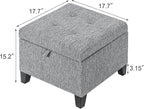 Adeco 18-Inch Cube Storage Ottoman, Upholstered Linen Footrest Stool - Image 3