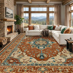 RELEANY Area Rugs 10'x12' Washable Non-Slip, Floral Vintage Distress Print by RELEANY