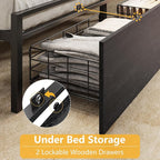 Furnulem King Bed Frame with Wood Headboard & Storage Drawers, Metal Platform - Image 4