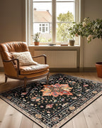 RELEANY Area Rugs 3'x4' Washable Non-Slip, Floral Vintage Distress Print by RELEANY