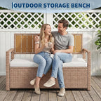 Outdoor Storage Bench with Cushion, Hand-Woven Yellow Wicker Deck Box with - Image 7