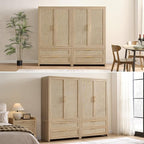 SICOTAS Rattan Armoire Wardrobe Closet Cabinet, and Hanging Rod, Boho - Image 8