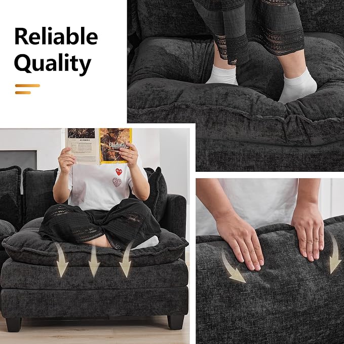 111'' Sectional Cloud Deep Seat Couch, Modern Comfy Chenille Modular Sectional - Image 5