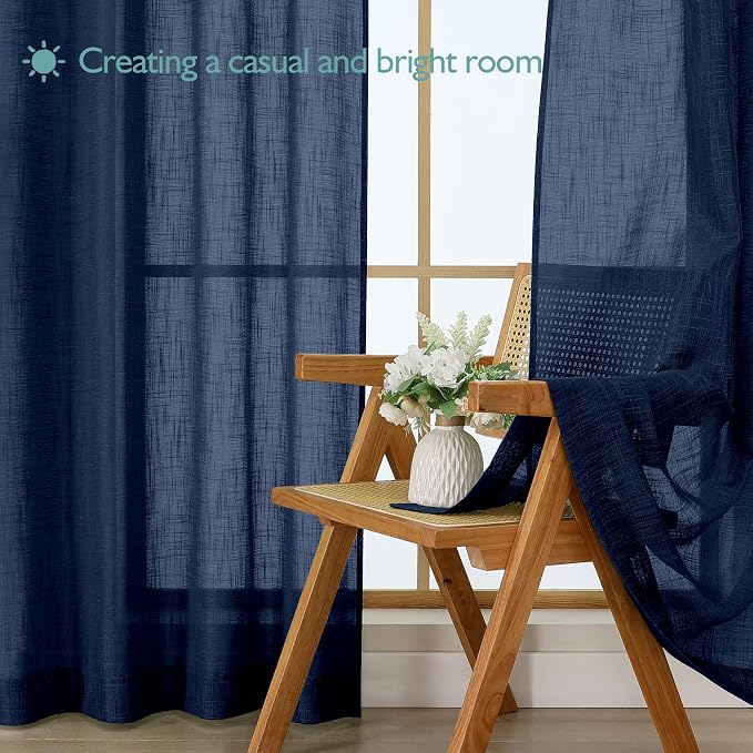 Chyhomenyc Extra Long Navy Blue Semi Sheer Curtains 108 Inches Long 2 Panels Set - Image 7
