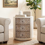 HOMPUS Round End Table Set 2, Fully Assembled Nightstand w 3 Storage Drawers - Image 9