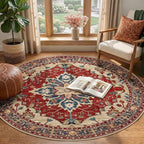RELEANY Area Rugs Round 4ft Washable Non-Slip, Floral Vintage Distress Print - Image 2