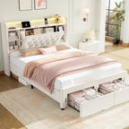 Queen Bed Frame with Drawers, Hidden-Cubby & Shelves Storage Headboard with - Image 8