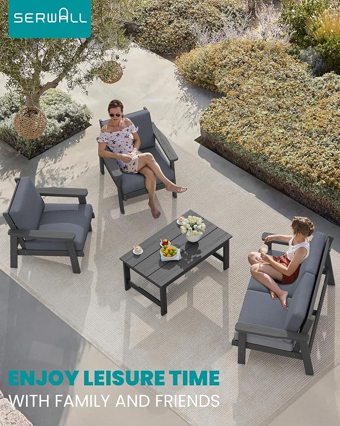SERWALL Outdoor Patio Furniture Set, 5 Piece HDPE Patio Conversation Sets - Image 9