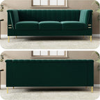 83.46" W Green Velvet Sofa Couch - Image 5