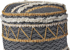 LR Home Black/Tan Coastal Striped Hand-Woven Cotton Ottoman Pouf - Image 2
