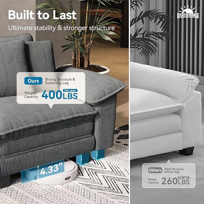SUNSHINE VALLEY Sofa and Loveseat Set, Oversized Corduroy Modular Love seat and - Image 5