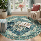 RELEANY Area Rugs Round 4ft Washable Non-Slip, Floral Vintage Distress Print - Image 2