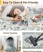 RELEANY Area Rugs Square 10ft Washable Non-Slip, Floral Vintage Distress Print - Image 3