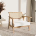 BELLEZE Mid Century Modern Rattan Chair Set of 2 Accent Natural Wood Armchair - Image 2