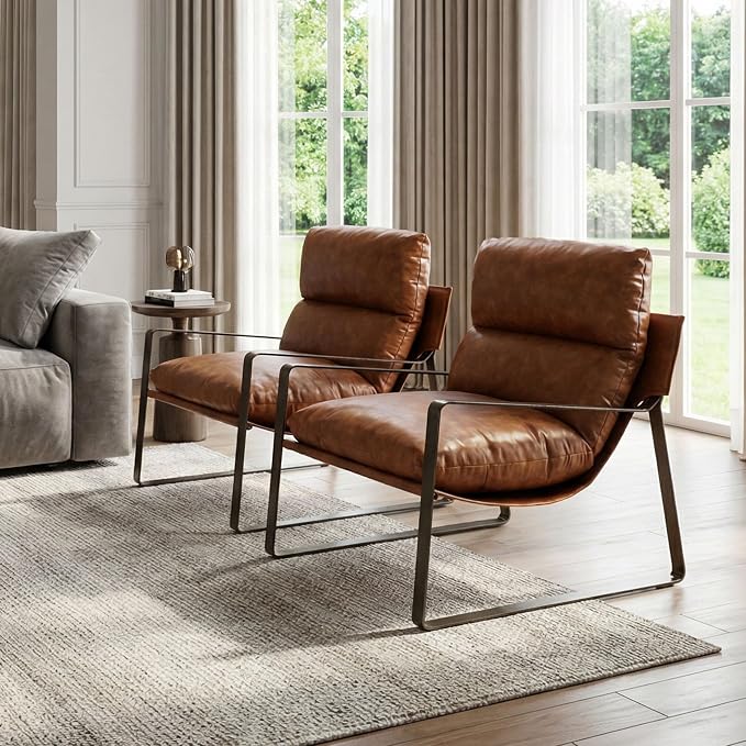 LukeAlon Modern PU Leather Accent Armchairs Set of 2, Upholstered Lounge Chair - Image 3