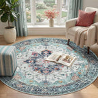 RELEANY Area Rugs Round 4ft Washable Non-Slip, Floral Vintage Distress Print - Image 2