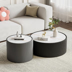 SSLine Round Drum Coffee Table Set of 2 Modern Sintered Stone Top Nesting - Image 3