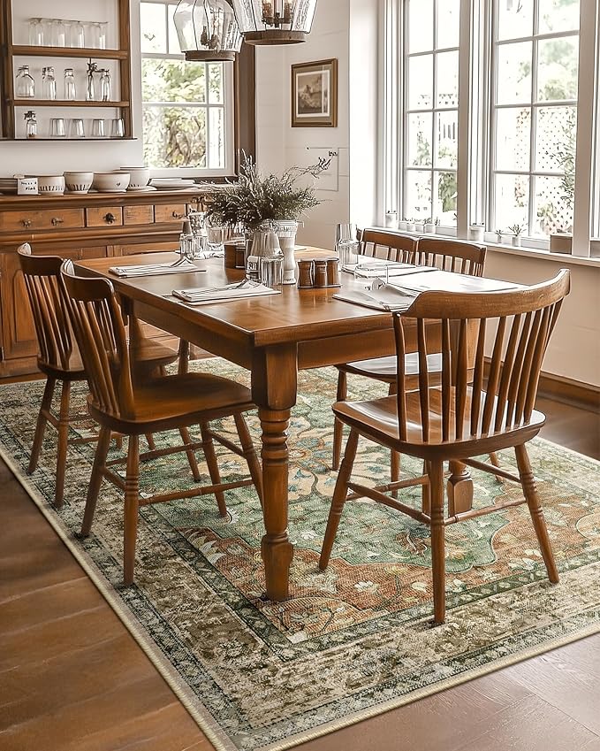 RELEANY Area Rugs 5'x7' Washable Non-Slip, Floral Vintage Distress Print - Image 2