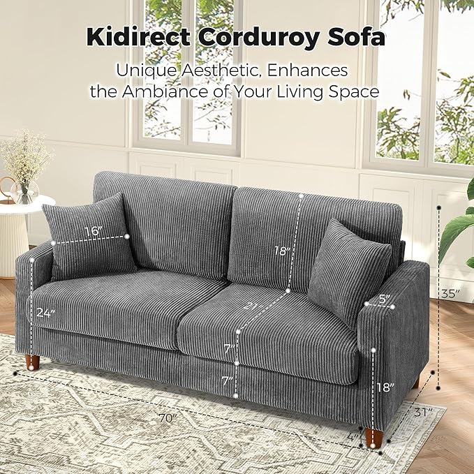Kidirect 70in L Shaped Couch, Modular Sofa No Tool Assembly, Comfy Sectional - Image 2