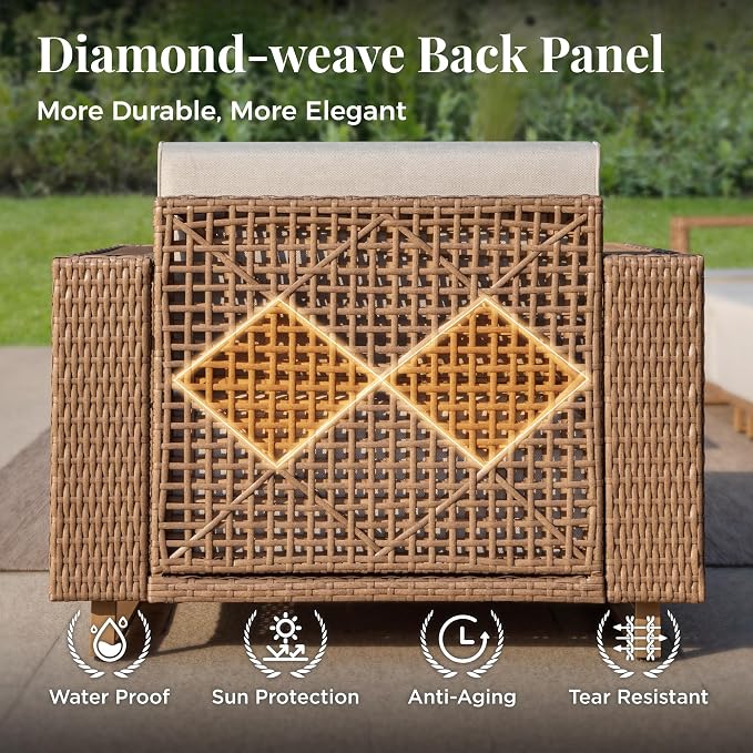 MIXPATIO 4 Pcs Outdoor Patio Furniture Set, 2 Rattan Single Sofa, 2 Ottomans - Image 4