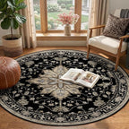 RELEANY Area Rugs Round 4ft Washable Non-Slip, Floral Vintage Distress Print - Image 2
