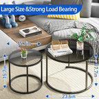 aboxoo Nesting Coffee Table Grey Glass Table Set of 2, Small Round Glass - Image 2