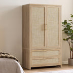 SICOTAS Rattan Armoire Wardrobe Closet Cabinet, and Hanging Rod, Boho by SICOTAS