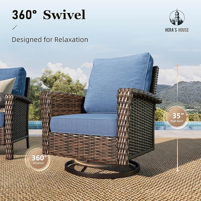 Patio Furniture Set with High Back Swivel Chairs, All-Weather Outdoor Wicker - Image 3