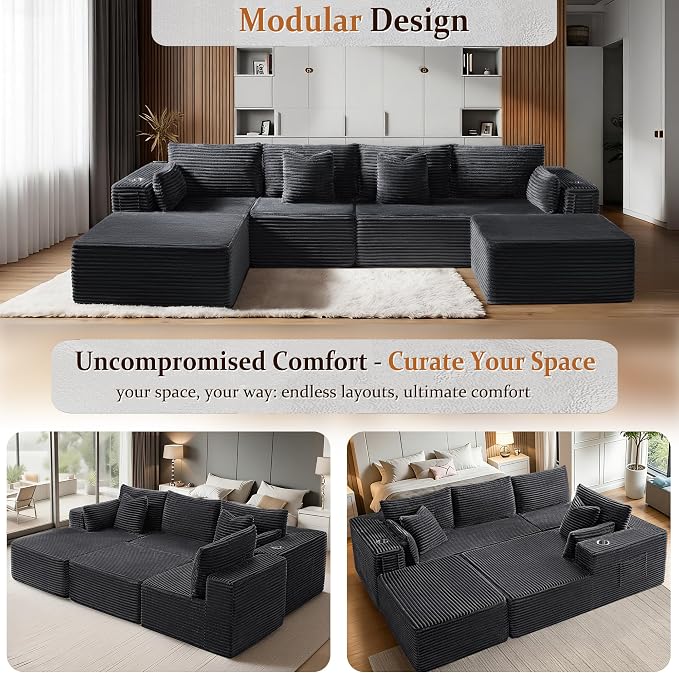 138" Oversized Cloud Sectional Couch, Comfort U Shaped Sofa - Image 6