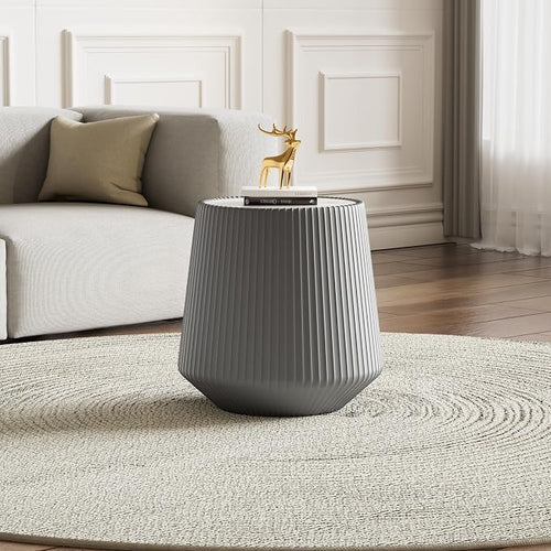 19.68" Round Marble End Table, Modern Cup Shaped Side Table by Henf