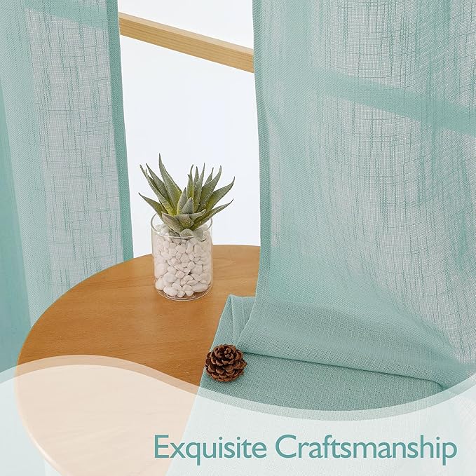 Chyhomenyc Aqua Green Semi Sheer Curtains 96 Inches Long 2 Panels - Image 3