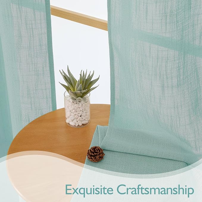 Chyhomenyc Aqua Green Semi Sheer Curtains 84 Inches Long 2 Panels Set, Light - Image 6