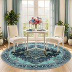 RELEANY Area Rugs Round 5ft Washable Non-Slip, Floral Vintage Distress Print - Image 2