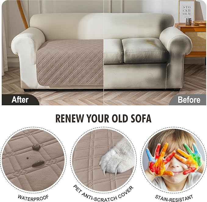 Genina Waterproof Couch Cover, Washable Anti-Slip 67 inch Sofa Covers - Image 4