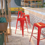 Flash Furniture Commercial Grade 30" High Backless Red Metal Indoor-Outdoor - Image 2