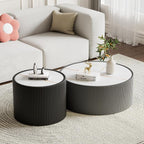 SSLine Round Drum Coffee Table Modern Sintered Stone Top Coffee Table in Grey - Image 6