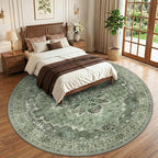 RELEANY Area Rugs Round 10ft Washable Non-Slip, Floral Vintage Distress Print - Image 2
