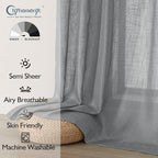 Chyhomenyc Charcoal Grey Semi Sheer Curtains 96 Inches Long 2 Panels - Image 2