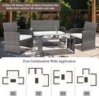 4 Piece Patio Ratten Set Outdoor Furniture Set Wicker Conversation Set - Image 2