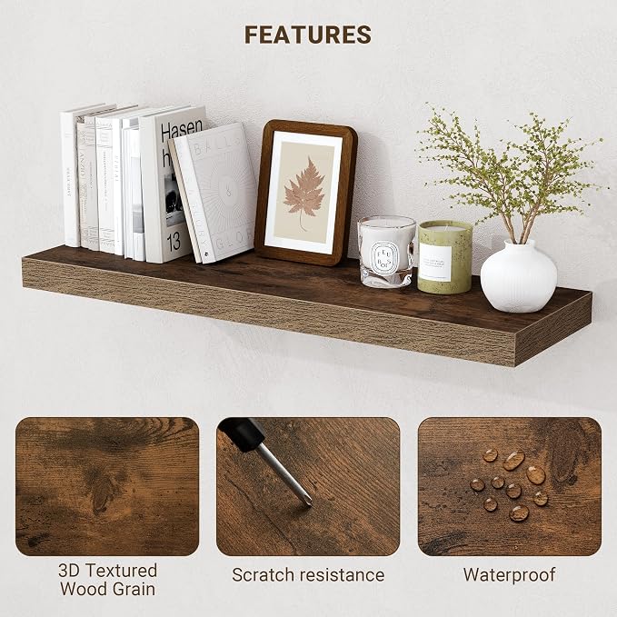 Acovy 36 Inch Floating Shelves, Wooden Shelves - Image 5